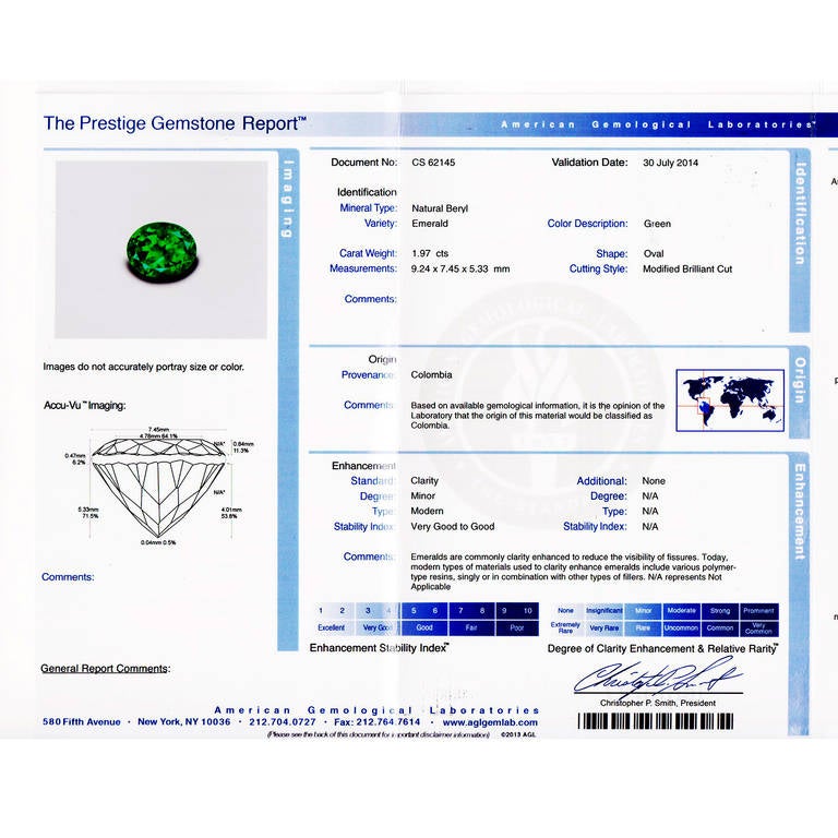 Women's Peter Suchy 1.97 Carat Colombian Emerald Diamond Gold Platinum Engagement Ring For Sale