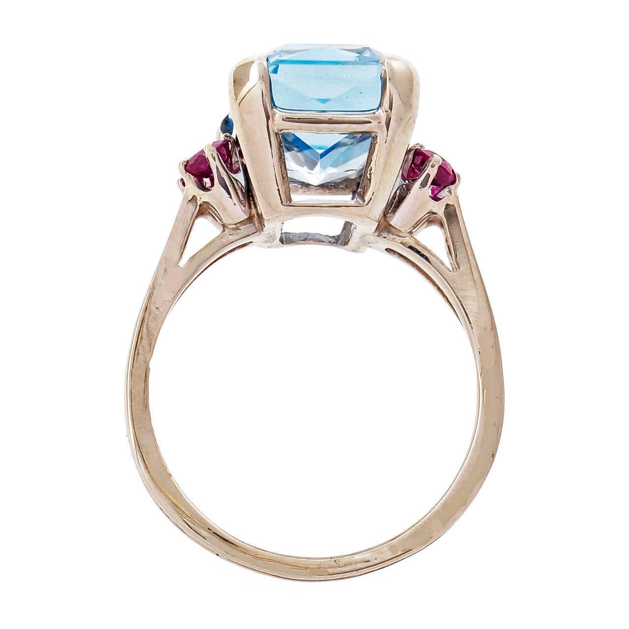 Emerald Cut Aquamarine Ruby Gold Cocktail Ring