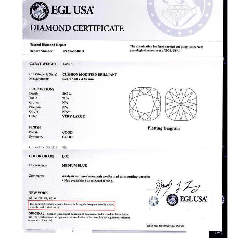 EGL Certified 1.48 Carat Art Deco Sapphire Diamond Platinum Engagement ...