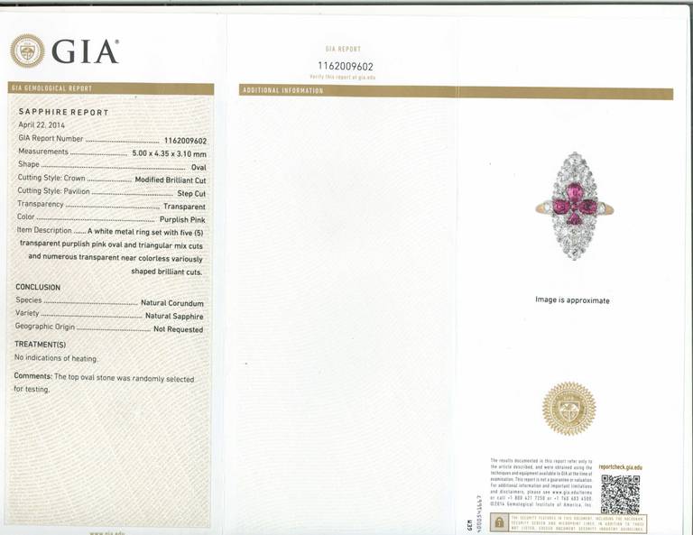 GIA 2.25 Carat Sapphire Diamond Fleur de Lis Gold Platinum Cocktail Ring For Sale 1