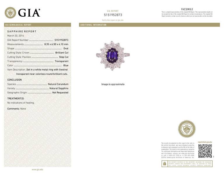 GIA Certified 1.63 Carat Blue Sapphire Diamond Halo White Gold Engagement Ring In Good Condition For Sale In Stamford, CT