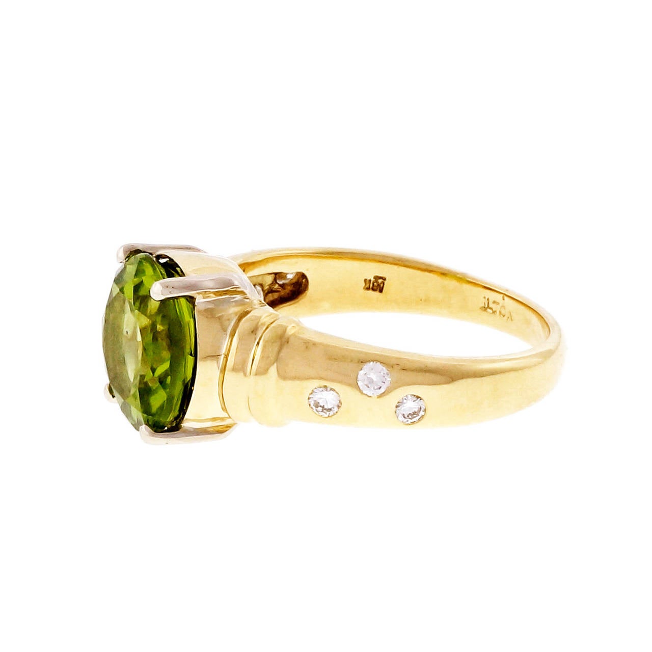 Women's 3.90 Carat Peridot Diamond Gold Platinum Engagement Ring
