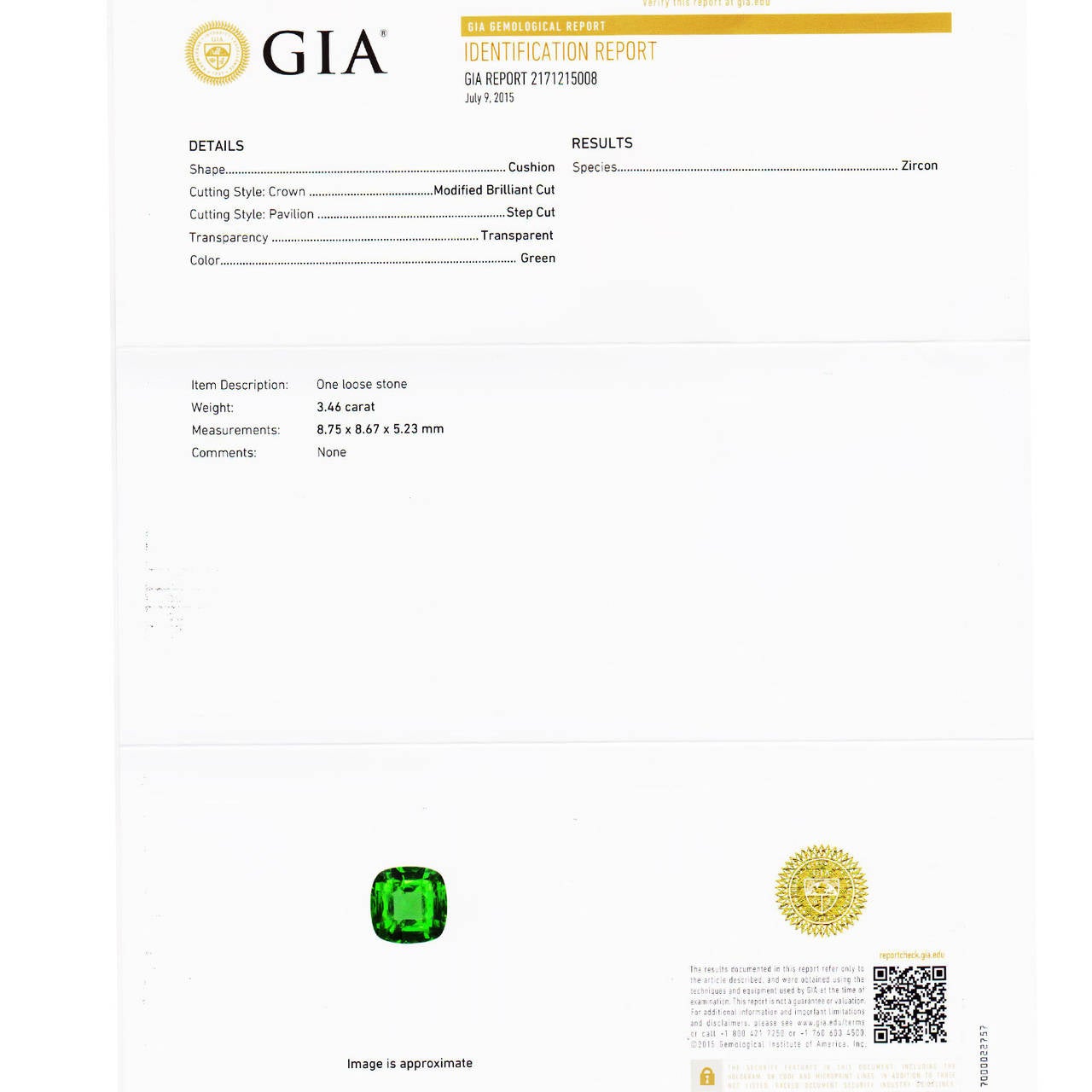 Platin-Verlobungsring mit GIA-zertifiziertem 3,46 Karat grünem Zirkon-Diamant (Kissenschliff) im Angebot