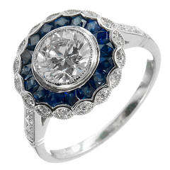 Round Diamond Sapphire Platinum Engagement Ring