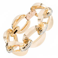 Oval Link Diamond Yellow Gold Hinged Bracelet