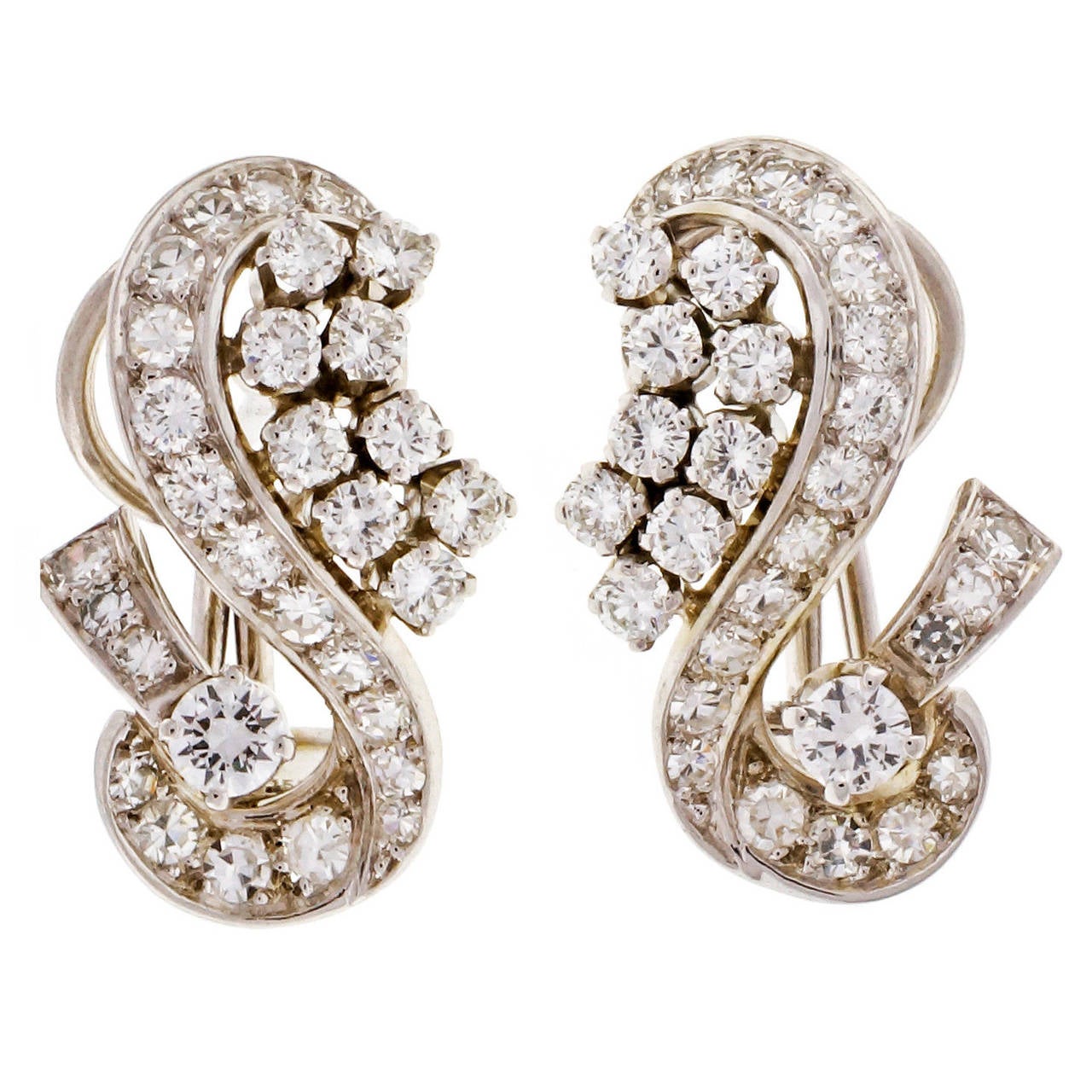 Swirl Diamond Gold Clip Post Earrings