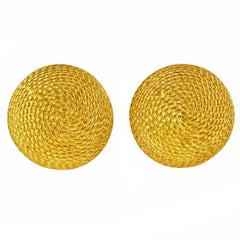 Textured Yellow Gold Domed Button Style Earrings