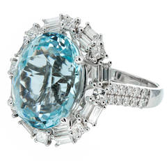 Natural Aquamarine Diamond Halo Gold Ring