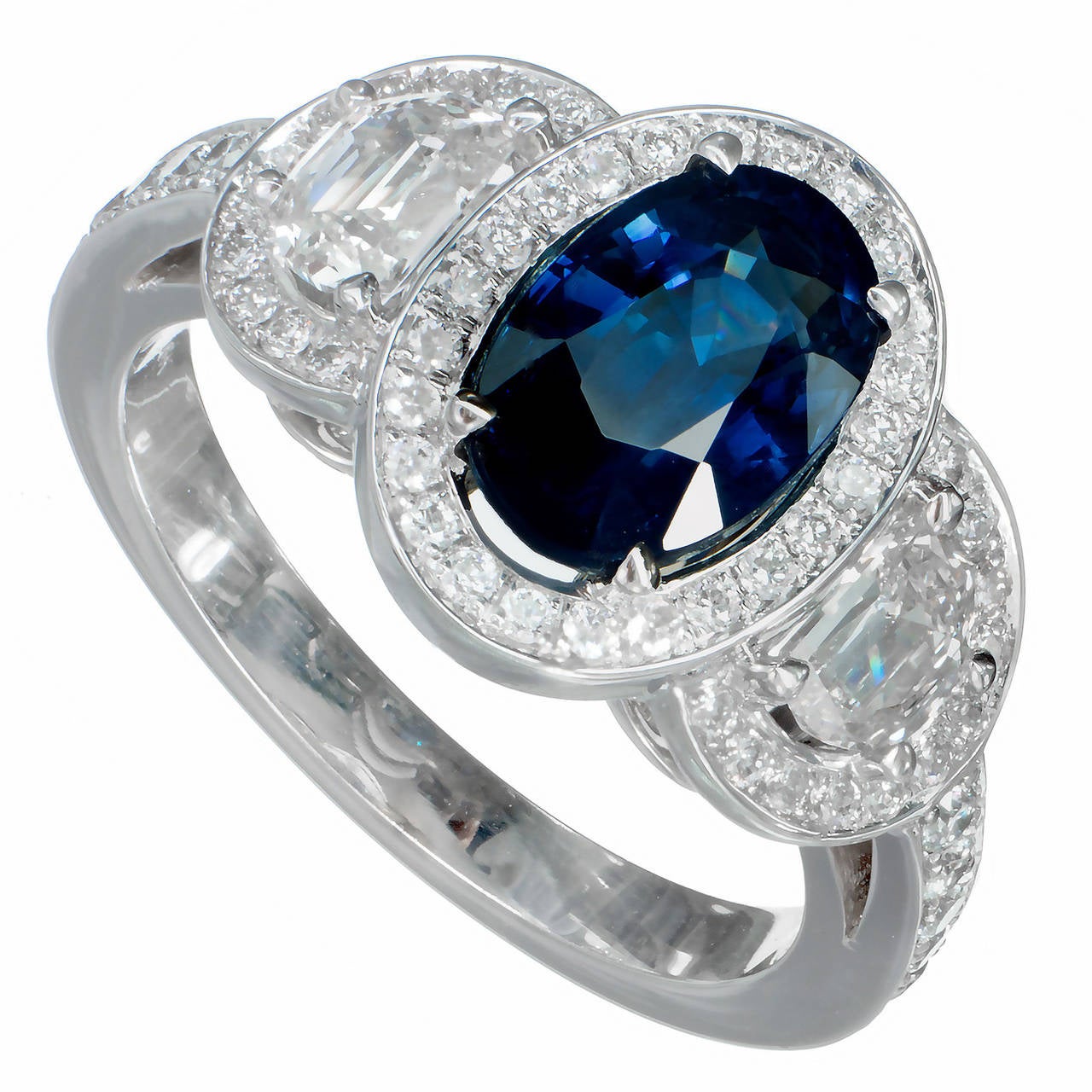 Peter Suchy Blue Sapphire Diamond Triple Halo Gold Engagement Ring at