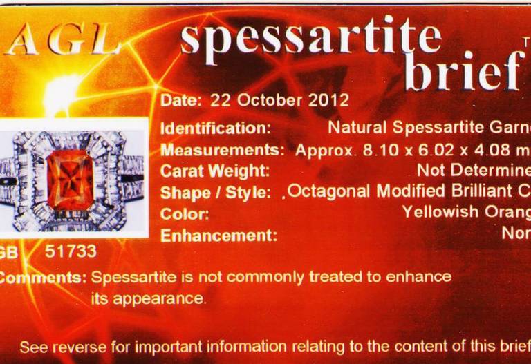 Yellow Orange Natural Spessartite Garnet Baguette Diamond Ring 1