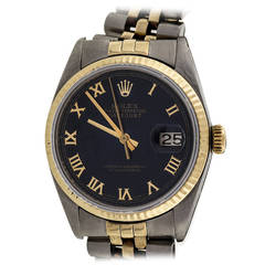 Vintage Rolex Stainless Steel and Yellow Gold Datejust Watch with Custom-Colored Dial