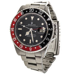 Retro Rolex Stainless Steel GMT Master II Wristwatch Ref 16760 circa 1986