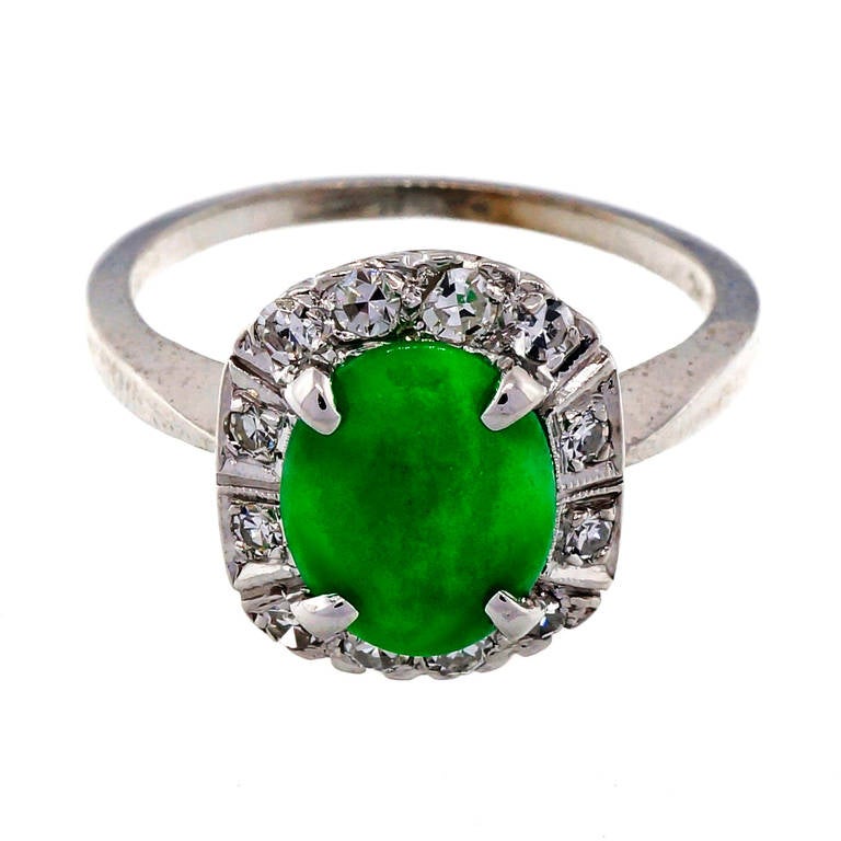 Jadeite Natural Jade Diamond White Gold Ring