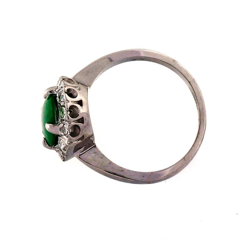 Women's Jadeite Natural Jade Diamond White Gold Ring
