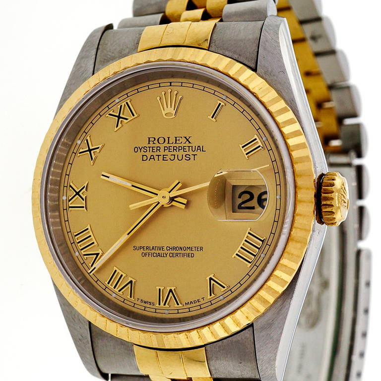 Rolex Stainless Steel and Yellow Gold Datejust Wristwatch Ref 16233 In Good Condition In Stamford, CT