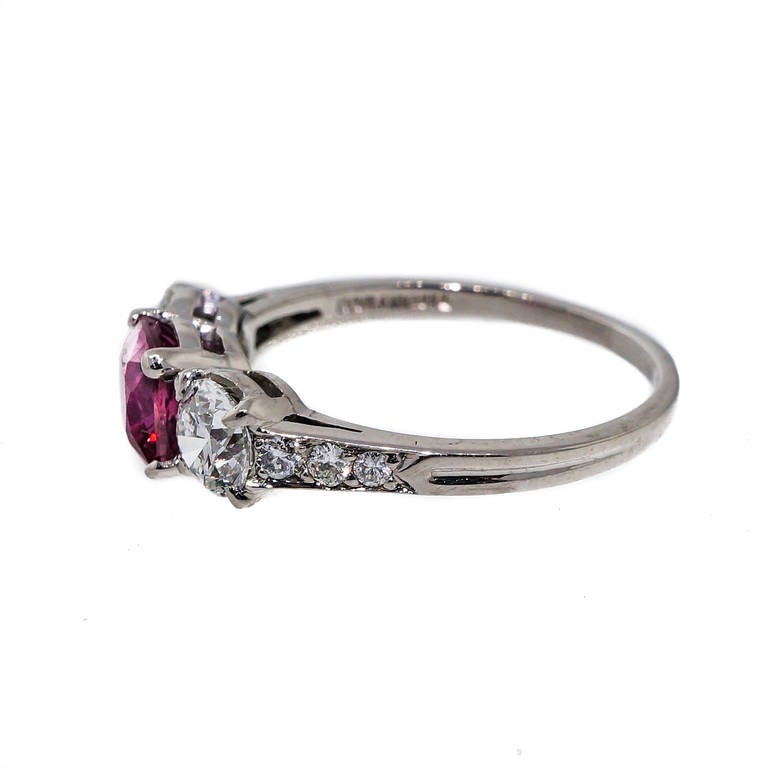Art Deco Tiffany & Co. Cushion Cut Natural Pink Sapphire Diamond Platinum Ring