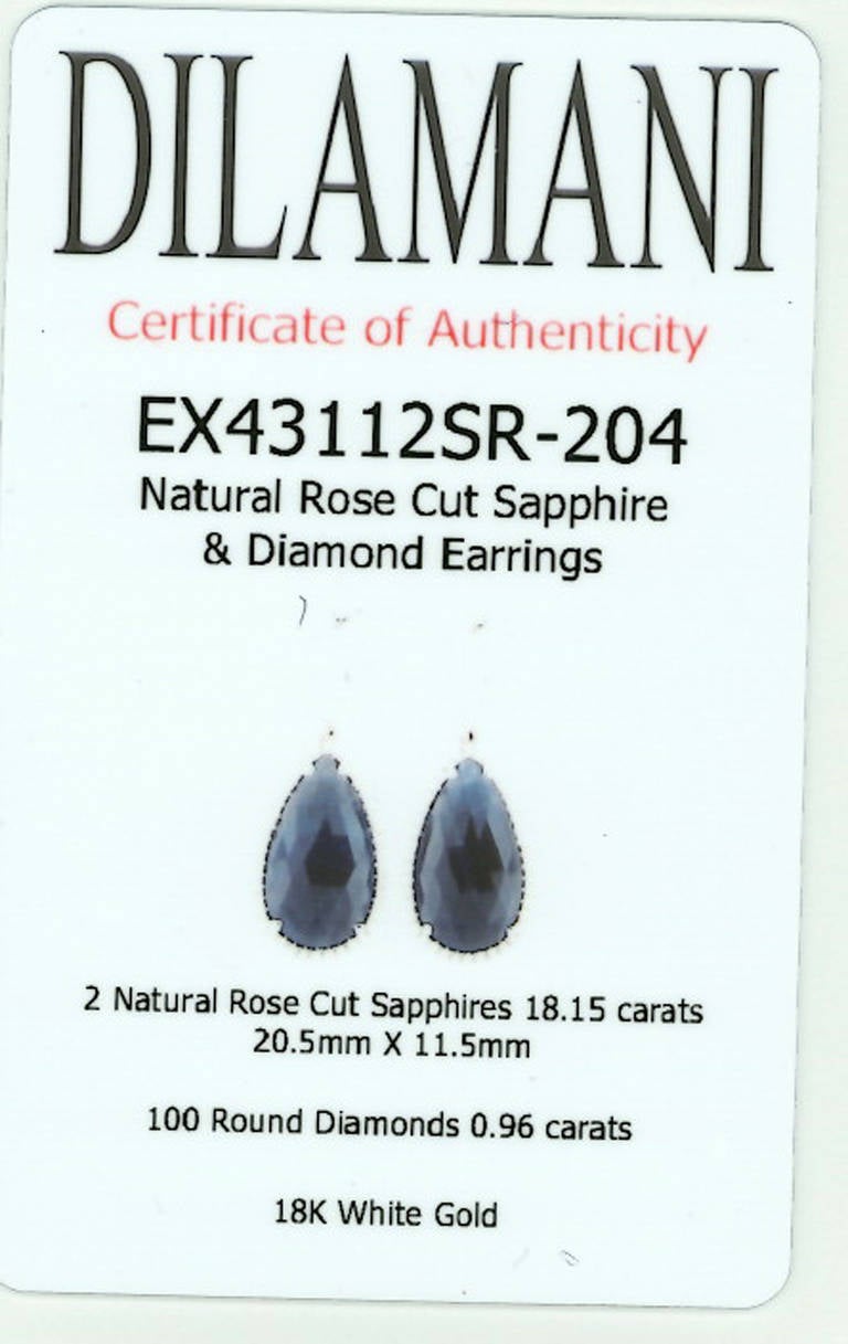 Dilamani Sapphire Diamond Dangle White Gold Earrings In Excellent Condition In Stamford, CT