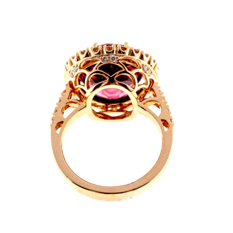 Women's Pink Oval Tourmaline Diamond Gold Ring