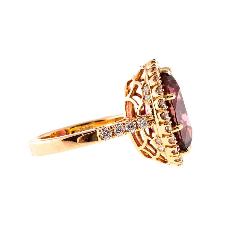 Pink Oval Tourmaline Diamond Gold Ring 1
