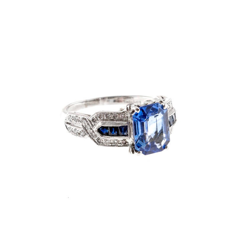 Ceylon Sapphire and French Cut Sapphire Diamond Platinum Ring at 1stDibs