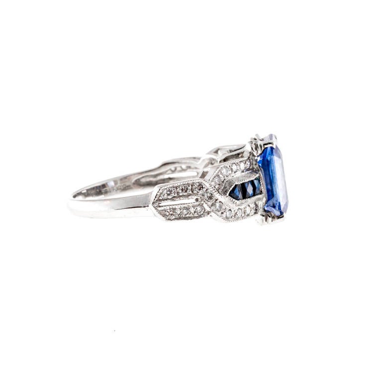 Women's Ceylon Sapphire and French Cut Sapphire Diamond Platinum Ring