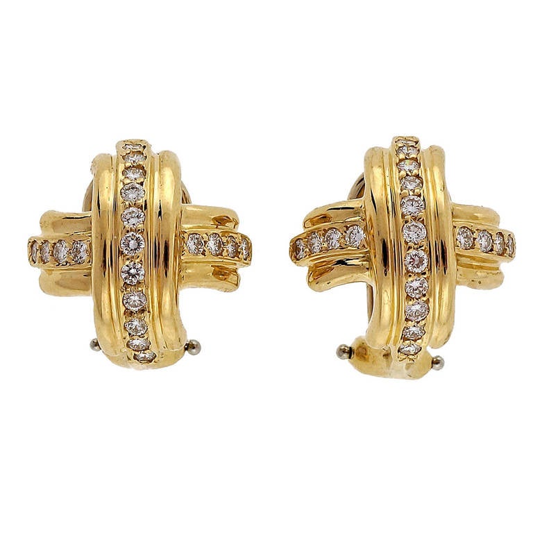 Tiffany & Co. Small Signature X Diamond Yellow Gold Earrings