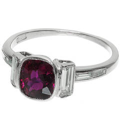 Art Deco Untreated Ruby Diamond Platinum Ring 5