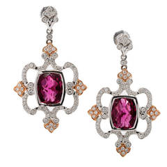 Charles Krypell Pink Tourmaline Diamond White Gold Dangle Earring 3