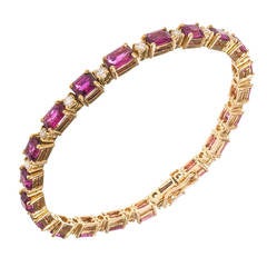 Emerald Cut Ruby Diamond Yellow Gold Bracelet 3