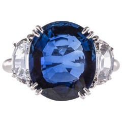Bague en platine avec diamant et saphir bleu corail naturel