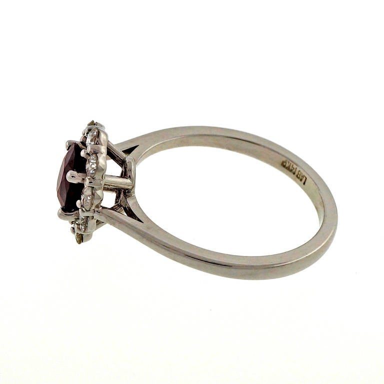 Women's Oval Ruby Diamond White Gold Cluster Ring
