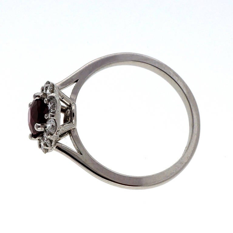 Oval Ruby Diamond White Gold Cluster Ring 1