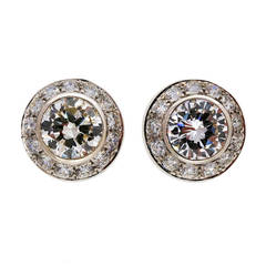 Peter Suchy Designs Domed Diamond Halo White Gold Earrings