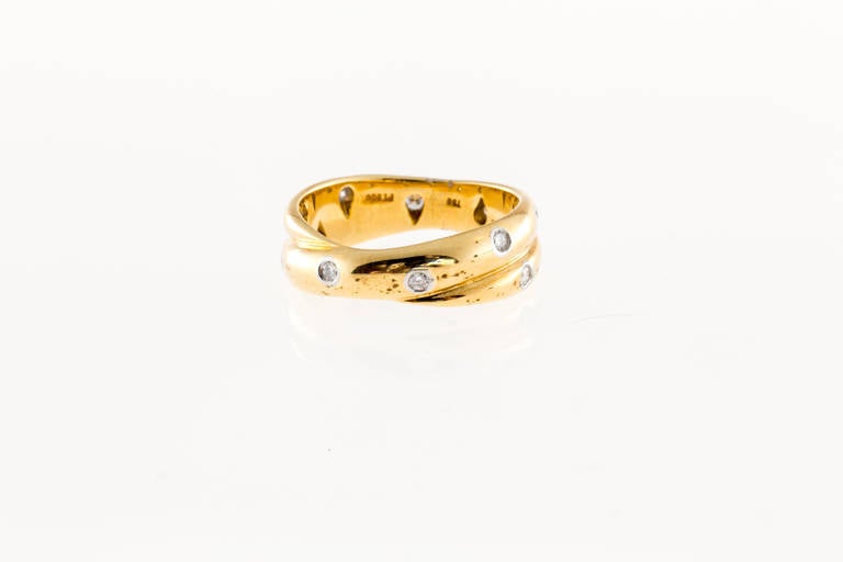 Tiffany & Co. Diamond Gold Platinum Double Band Crossover Ring In Good Condition In Stamford, CT