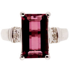 Natural Pink Tourmaline Diamond White Gold Ring 8
