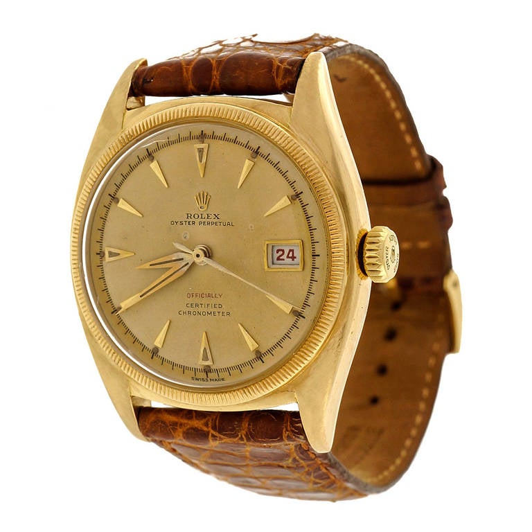 Rolex Yellow Gold Oyster Perpetual  Ovettone Wristwatch Ref 6105 circa 1957