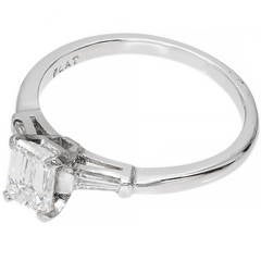 Art Deco Emerald Step Cut Diamond Platinum Engagement Ring