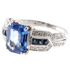 Ceylon Sapphire and French Cut Sapphire Diamond Platinum Ring