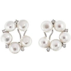 Freshwater Pearl Diamond White Gold Clip Post Earrings 6