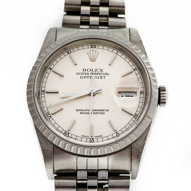 Rolex Stainless Steel White Gold Datejust Wristwatch Ref 16220 In Good Condition In Stamford, CT