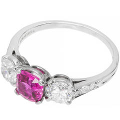 Tiffany & Co. Cushion Cut Natural Pink Sapphire Diamond Platinum Ring