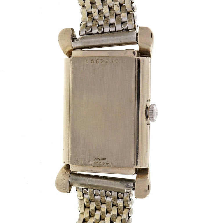 Bulova White Gold Academy Award Wristwatch with Custom-Colored Dial circa 1949 In Good Condition In Stamford, CT
