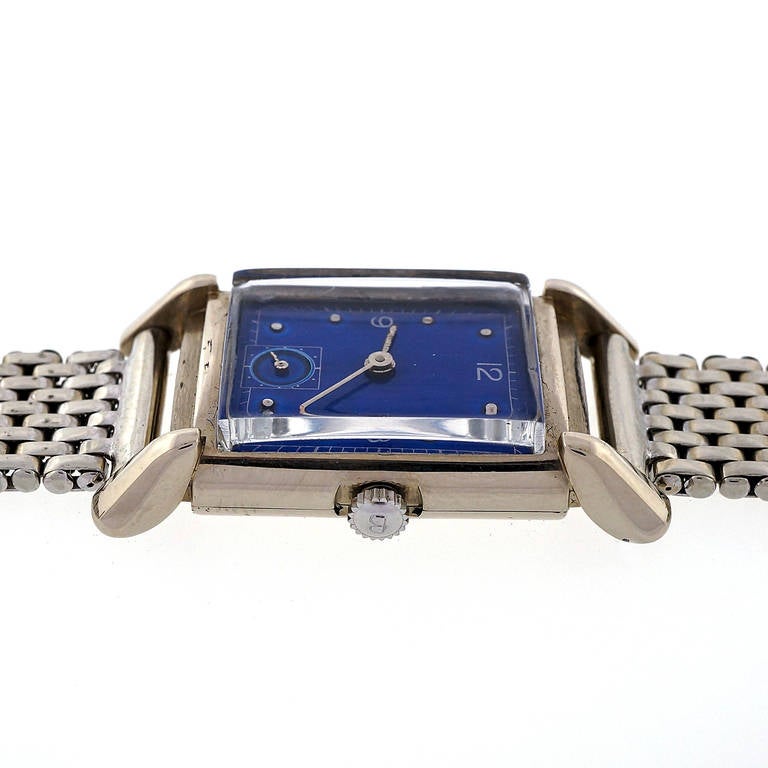 Women's or Men's Bulova White Gold Academy Award Wristwatch with Custom-Colored Dial circa 1949