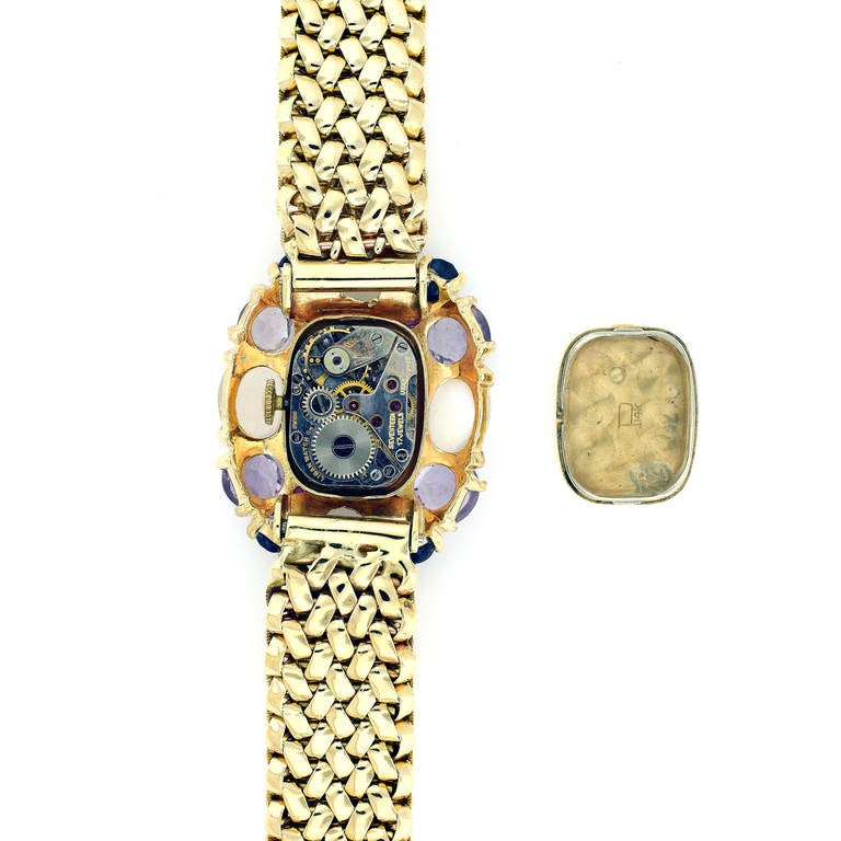 Women's Lady's Ruby Sapphire Amethyst Moonstone Gold Wristwatch circa 1950s