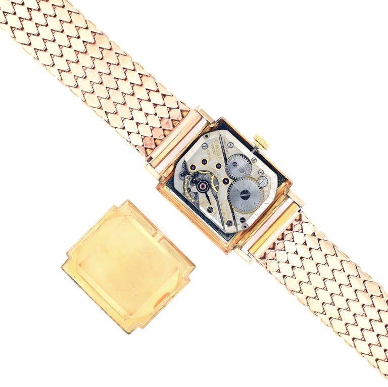 Omega Rose Gold Square Wristwatch, circa 1940s 1