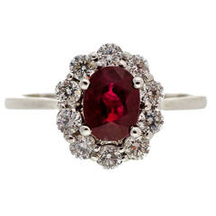Oval Ruby Diamond White Gold Cluster Ring