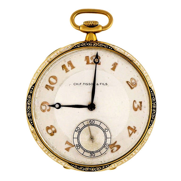 CH. F. Tissot Yellow Gold Pocket Watch circa 1930s For Sale