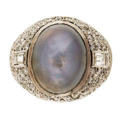 Art Deco Violet Blue Star Sapphire Diamond Platinum Ring 11
