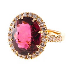 Pink Oval Tourmaline Diamond Gold Ring