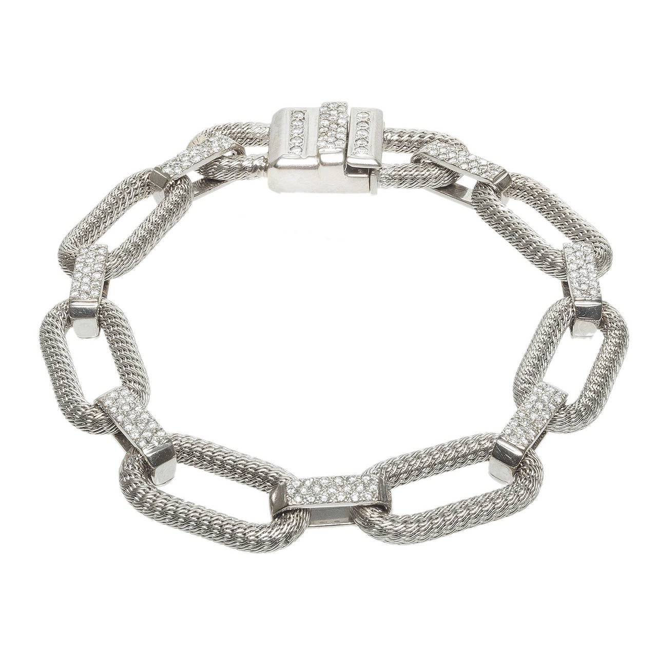 1.73 Carat Diamond White Gold Braided Link Bracelet
